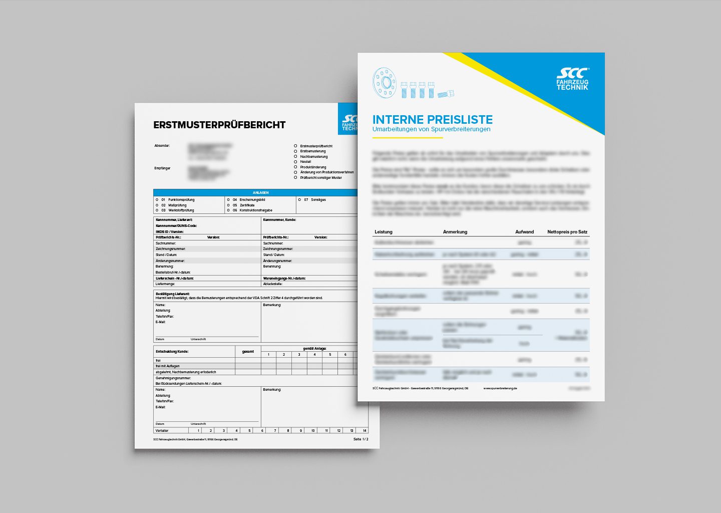 Prüfbericht und Preisliste